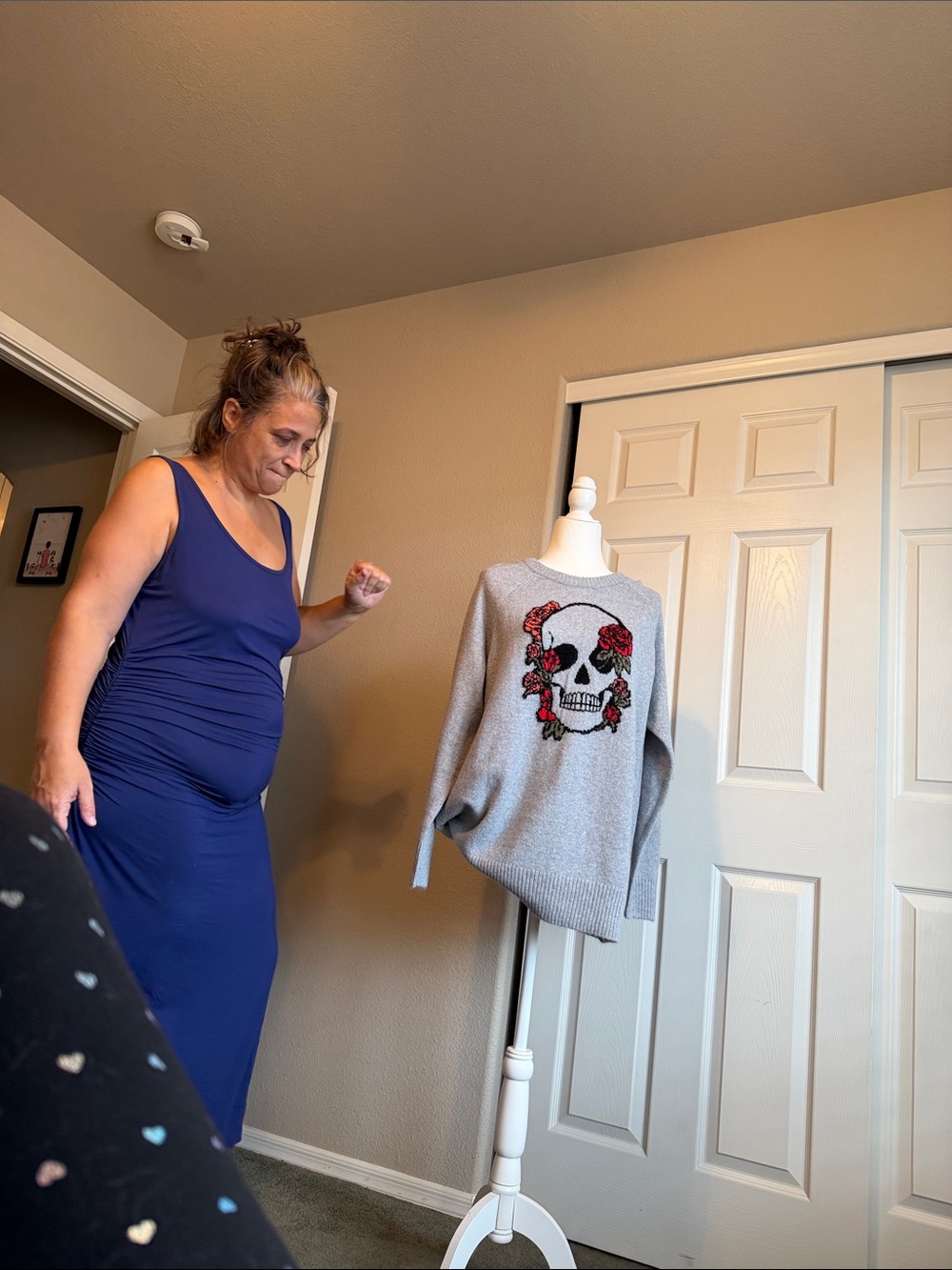 torrid Gray Crewneck Sweater with Red Rose Skull Embroidery